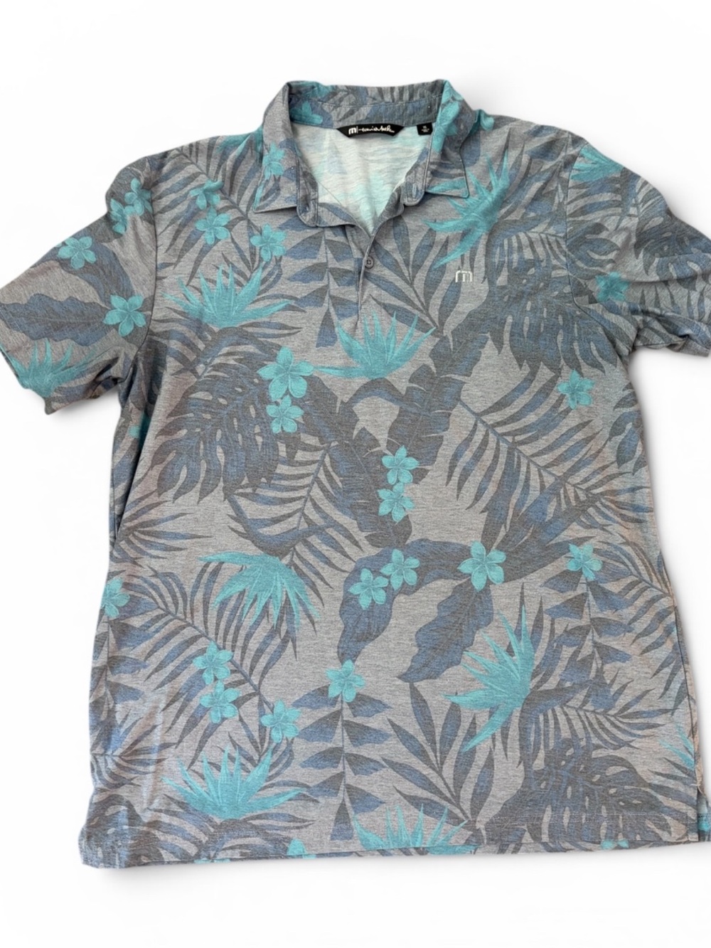 Travis Mathew Gray Polo with Teal Tropical Print
